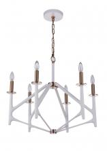 Craftmade 55526-MWWSB - The Reserve 6 Light Chandelier in Matte White/Satin Brass