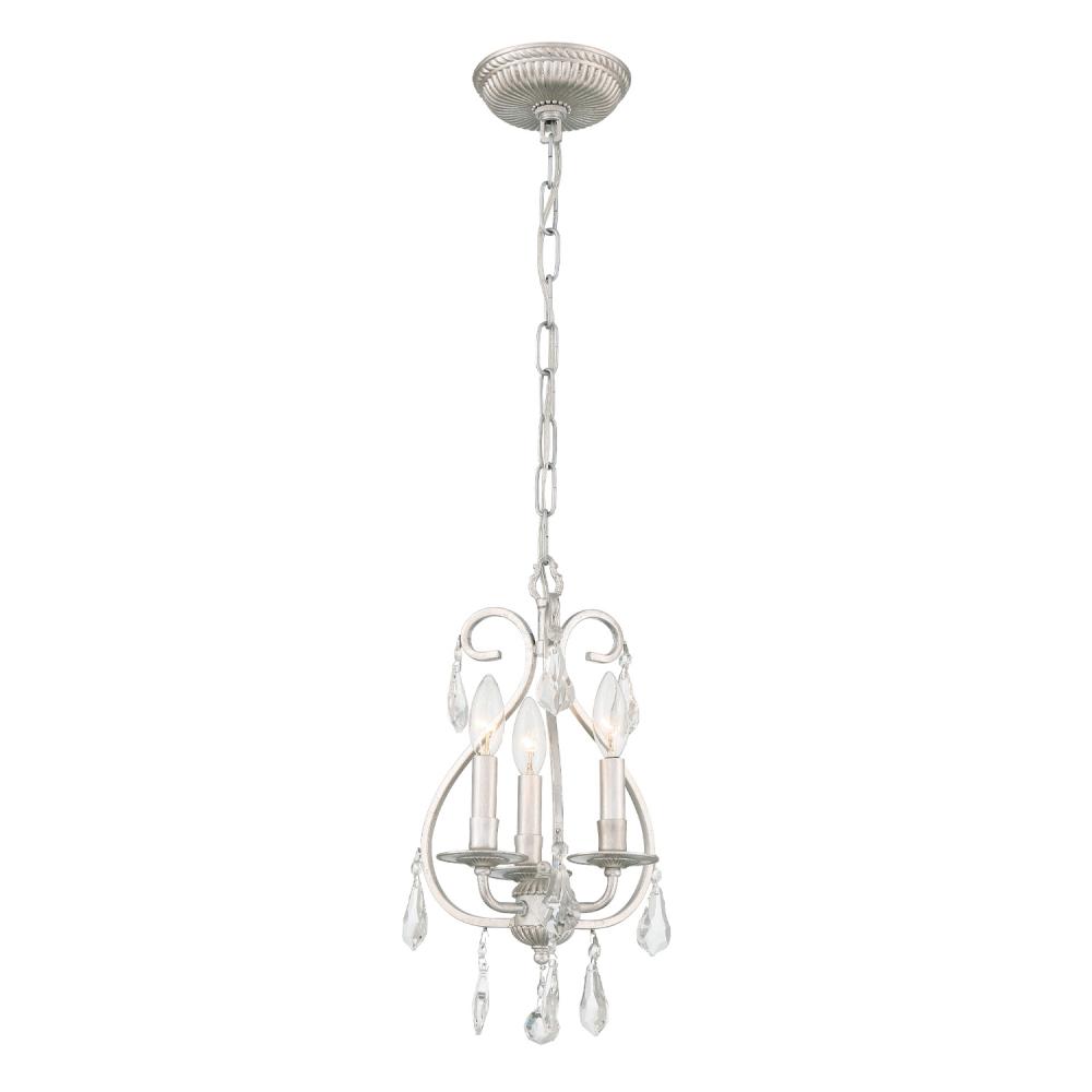 Ashton 3 Light Hand Cut Crystal Olde Silver Mini Chandelier