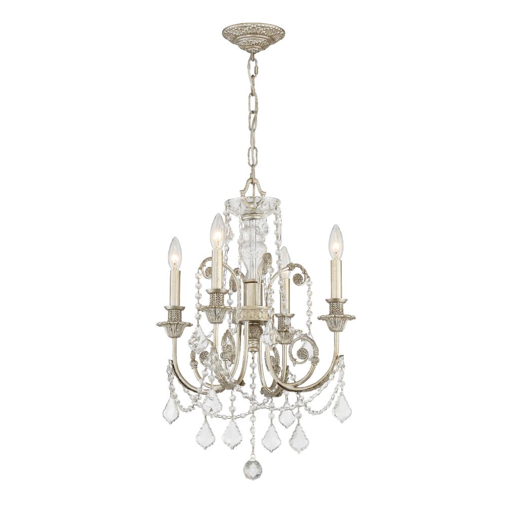 Regis 4 Light Hand Cut Crystal Olde Silver Chandelier