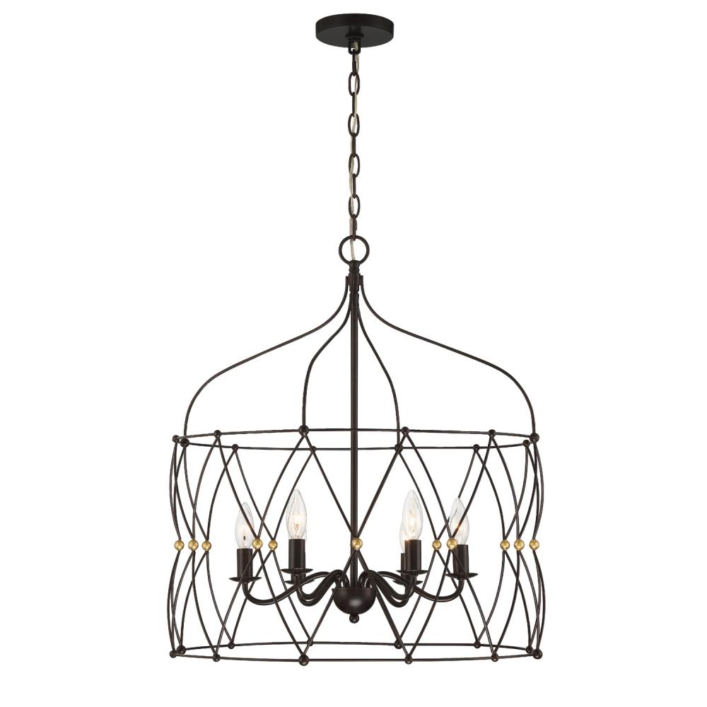 Zucca 6 Light English Bronze + Antique Gold Chandelier