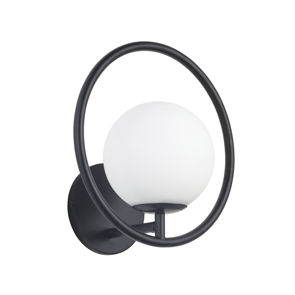 1 Light Halogen Wall Sconce, Matte Black w/ White Glass