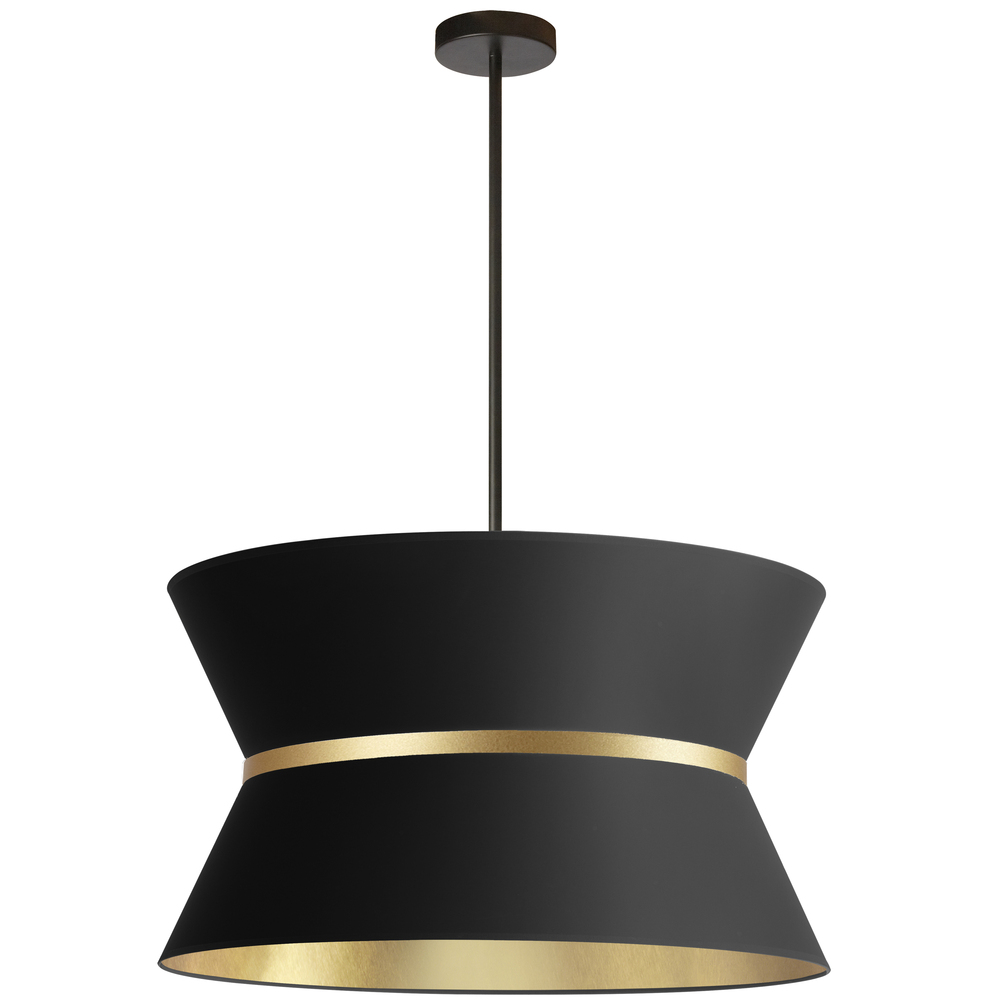 4 Light Incandescent Chandelier, Matte Black with Gold Ring Black / Gold Shade