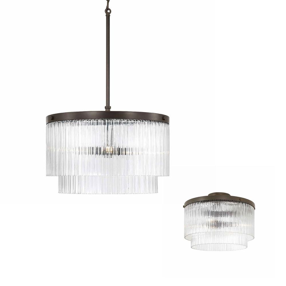 3-Light Dual Mount Pendant in Oil Rubbed Bronze with Clear Beveled Fluted Glass