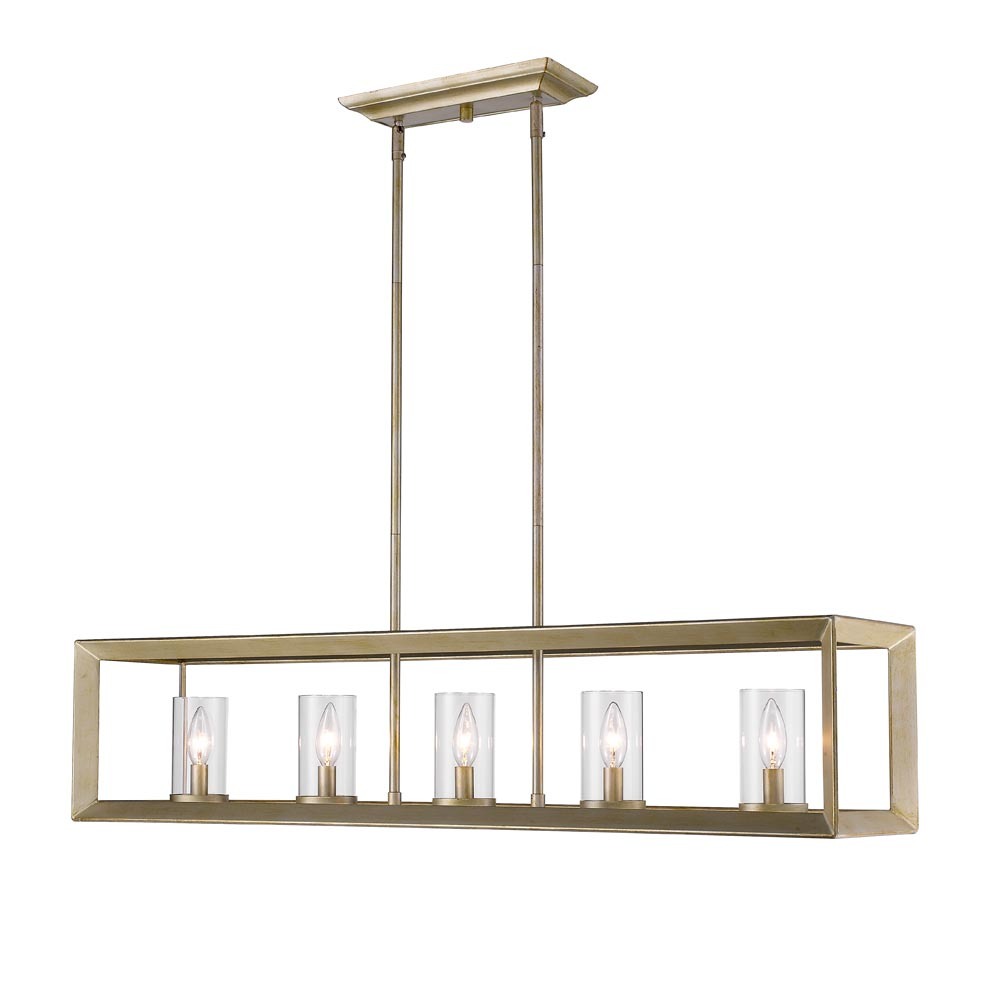 Smyth 5 Light Linear Pendant in White Gold with Clear Glass