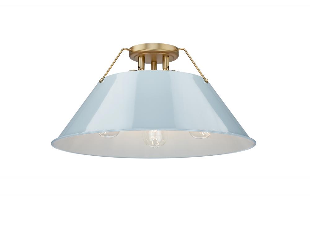 Orwell BCB 3 Light Flush Mount in Brushed Champagne Bronze with Dusky Blue shade