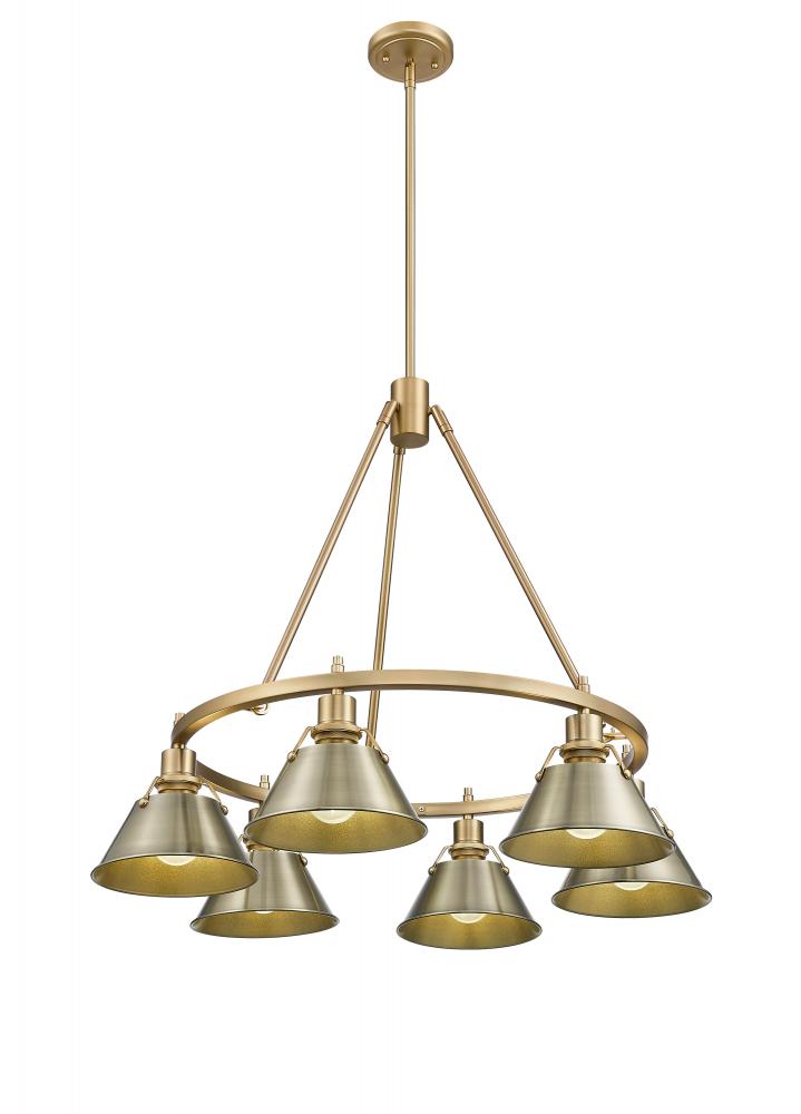 Orwell BCB 6 Light Chandelier in Brushed Champagne Bronze with Aged Brass shades