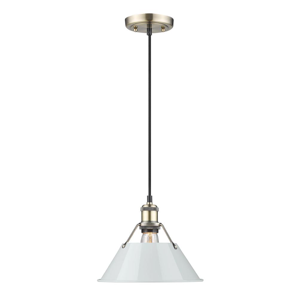 Orwell AB Medium Pendant - 10 in Aged Brass with Dusky Blue shade