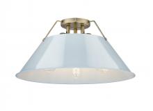 Golden Canada 3306-3FM AB-DB - Orwell AB 3 Light Flush Mount in Aged Brass with Dusky Blue shade