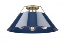 Golden Canada 3306-3FM AB-NVY - Orwell AB 3 Light Flush Mount in Aged Brass with Matte Navy shade