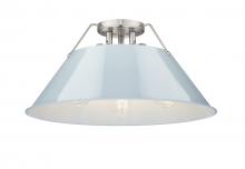 Golden Canada 3306-3FM PW-DB - Orwell PW 3 Light Flush Mount in Pewter with Dusky Blue shade