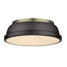 Golden Canada 3602-14 AB-RBZ - Duncan 14" Flush Mount in Aged Brass with a Rubbed Bronze Shade