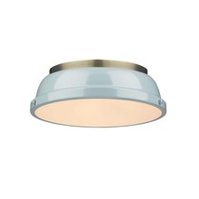 Golden Canada 3602-14 AB-SF - Duncan 14" Flush Mount in Aged Brass with a Seafoam Shade