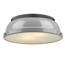 Golden Canada 3602-14 BLK-GY - Duncan 14" Flush Mount in Matte Black with a Gray Shade