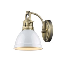 Golden Canada 3602-BA1 AB-WH - Duncan 1 Light Bath Vanity in Aged Brass with a White Shade