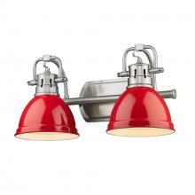 Golden Canada 3602-BA2 PW-RD - Duncan 2 Light Bath Vanity in Pewter with Red Shades