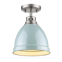 Golden Canada 3602-FM PW-SF - Duncan Flush Mount in Pewter with a Seafoam Shade