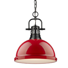 Golden Canada 3602-L BLK-RD - Duncan 1 Light Pendant with Chain in Matte Black with a Red Shade