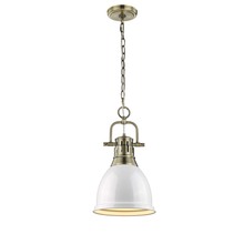 Golden Canada 3602-S AB-WH - Duncan Small Pendant with Chain in Aged Brass with a White Shade