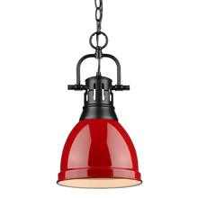 Golden Canada 3602-S BLK-RD - Duncan Small Pendant with Chain in Matte Black with a Red Shade