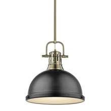 Golden Canada 3604-L AB-BLK - Duncan 1 Light Pendant with Rod in Aged Brass with a Matte Black Shade