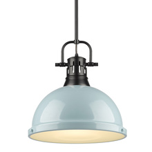 Golden Canada 3604-L BLK-SF - Duncan 1 Light Pendant with Rod in Matte Black with a Seafoam Shade