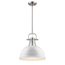 Golden Canada 3604-L PW-WH - Duncan 1 Light Pendant with Rod in Pewter with a White Shade