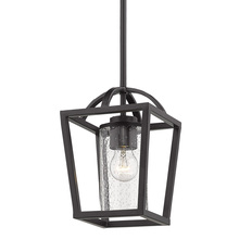 Golden Canada 4309-M1L BLK-BLK-SD - Mercer Mini Pendant in Matte Black with Matte Black accents and Seeded Glass