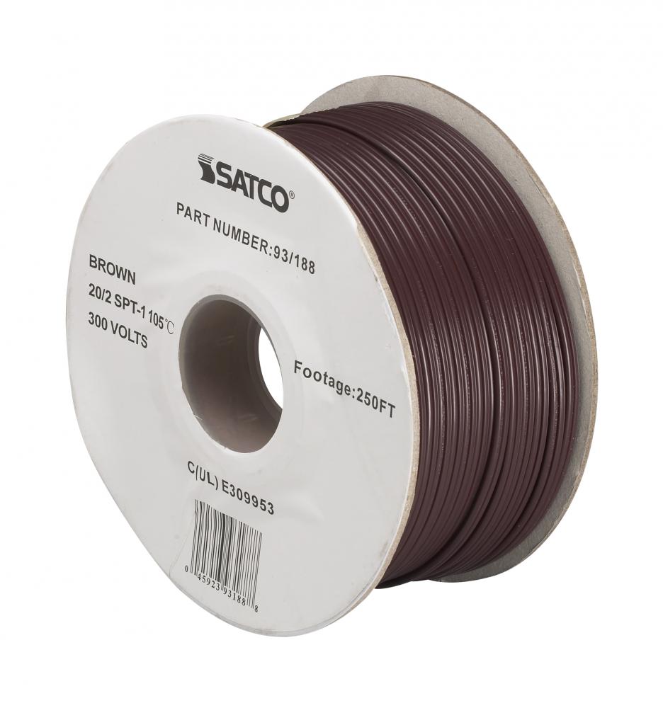 Lamp And Lighting Bulk Wire; 20/2 SPT-1 105C; 250 Foot/Spool; Brown