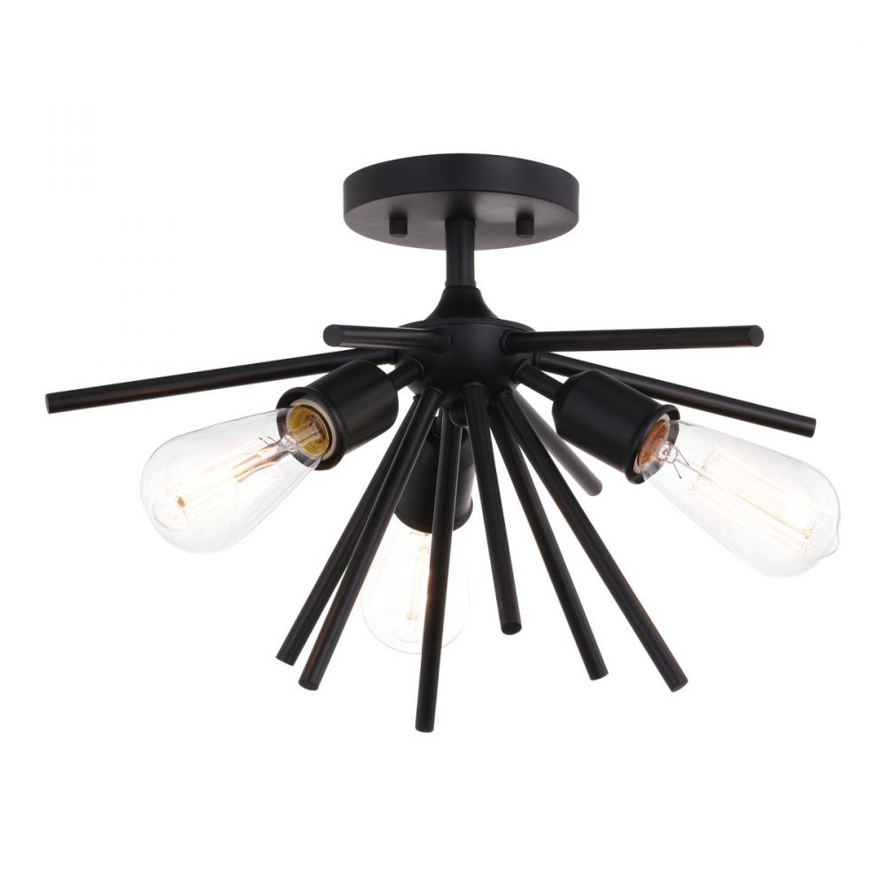 Estelle 17 in. 3 Light Semi Flush Mount Matte Black