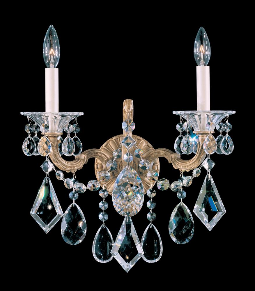 La Scala 2 Light 120V Wall Sconce in Florentine Bronze with Clear Crystals from Swarovski