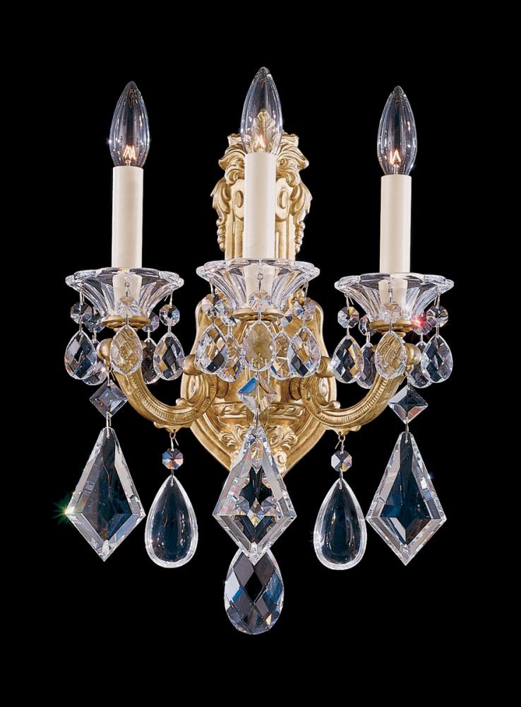 La Scala 3 Light 120V Wall Sconce in French Gold with Clear Radiance Crystal