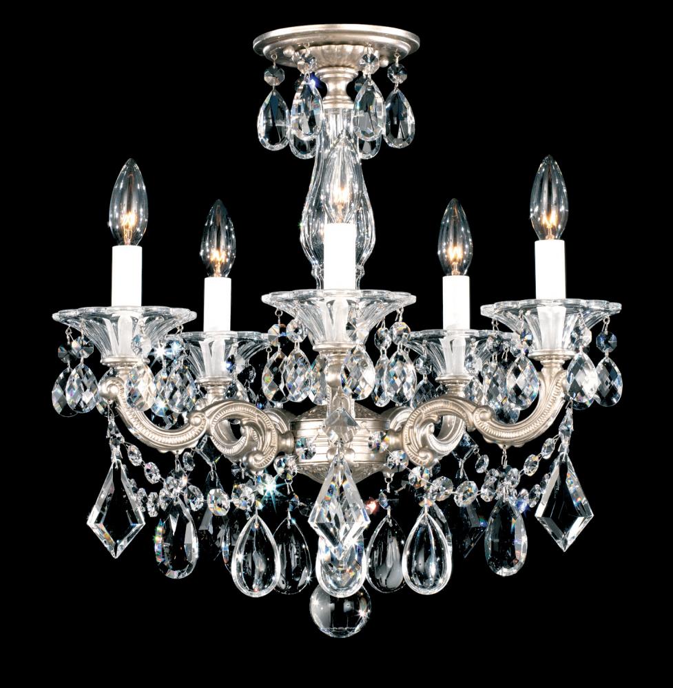 La Scala 5 Light 120V Semi-Flush Mount or Chandelier in Antique Silver with Clear Radiance Crystal