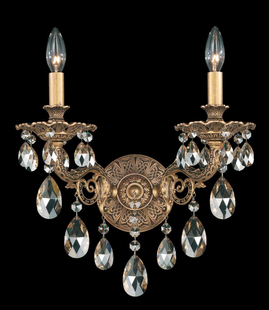 Milano 2 Light 120V Wall Sconce in Etruscan Gold with Clear Radiance Crystal