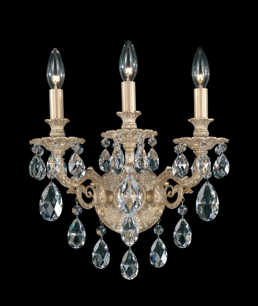 Milano 3 Light 120V Wall Sconce in Parchment Gold with Clear Heritage Handcut Crystal