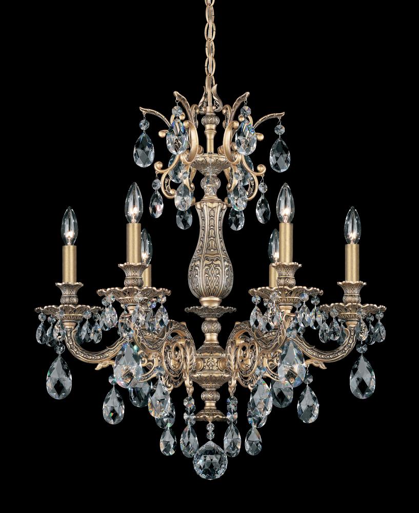 Milano 6 Light 120V Chandelier in Florentine Bronze with Clear Heritage Handcut Crystal