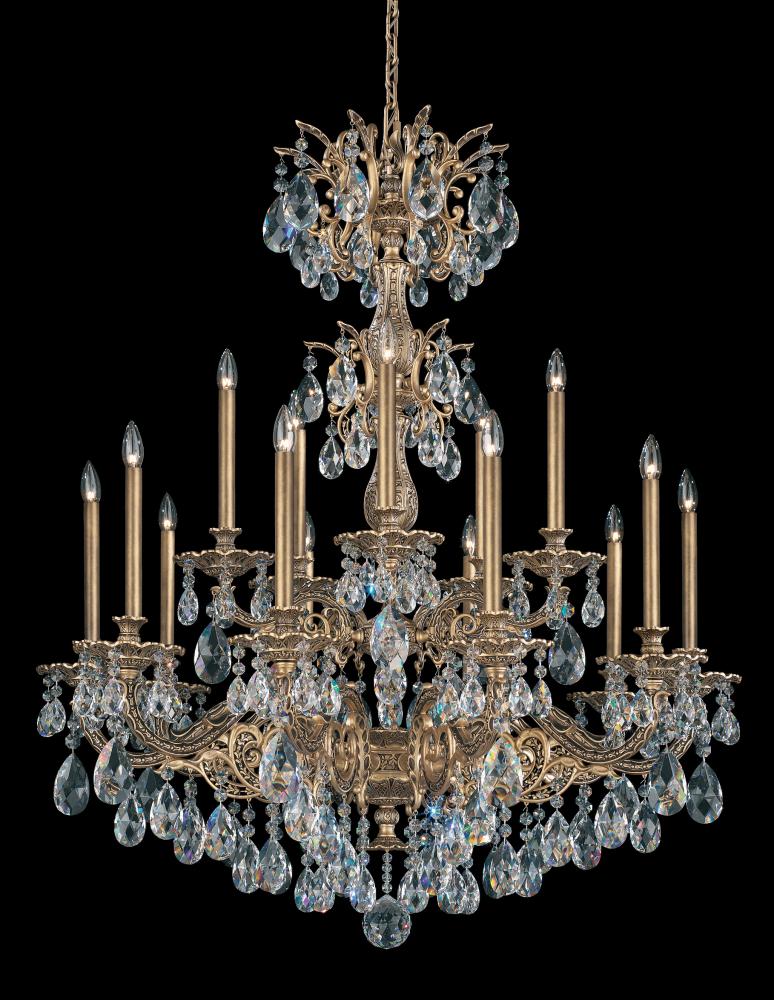 Milano 15 Light 120V Chandelier in French Gold with Clear Heritage Handcut Crystal