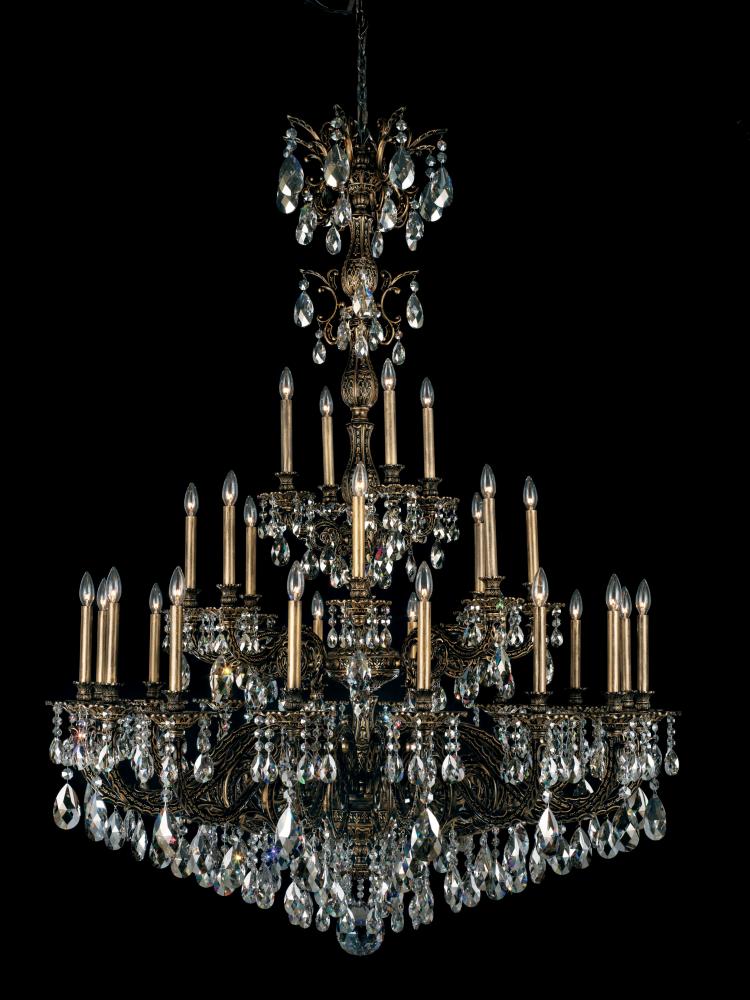 Milano 28 Light 120V Chandelier in Parchment Gold with Clear Heritage Handcut Crystal