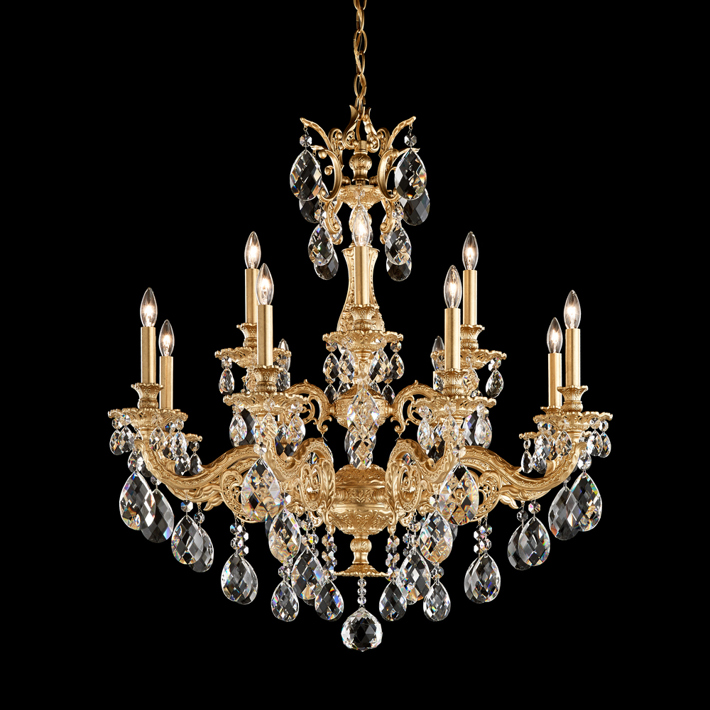 Milano 12 Light 120V Chandelier in French Gold with Clear Heritage Handcut Crystal