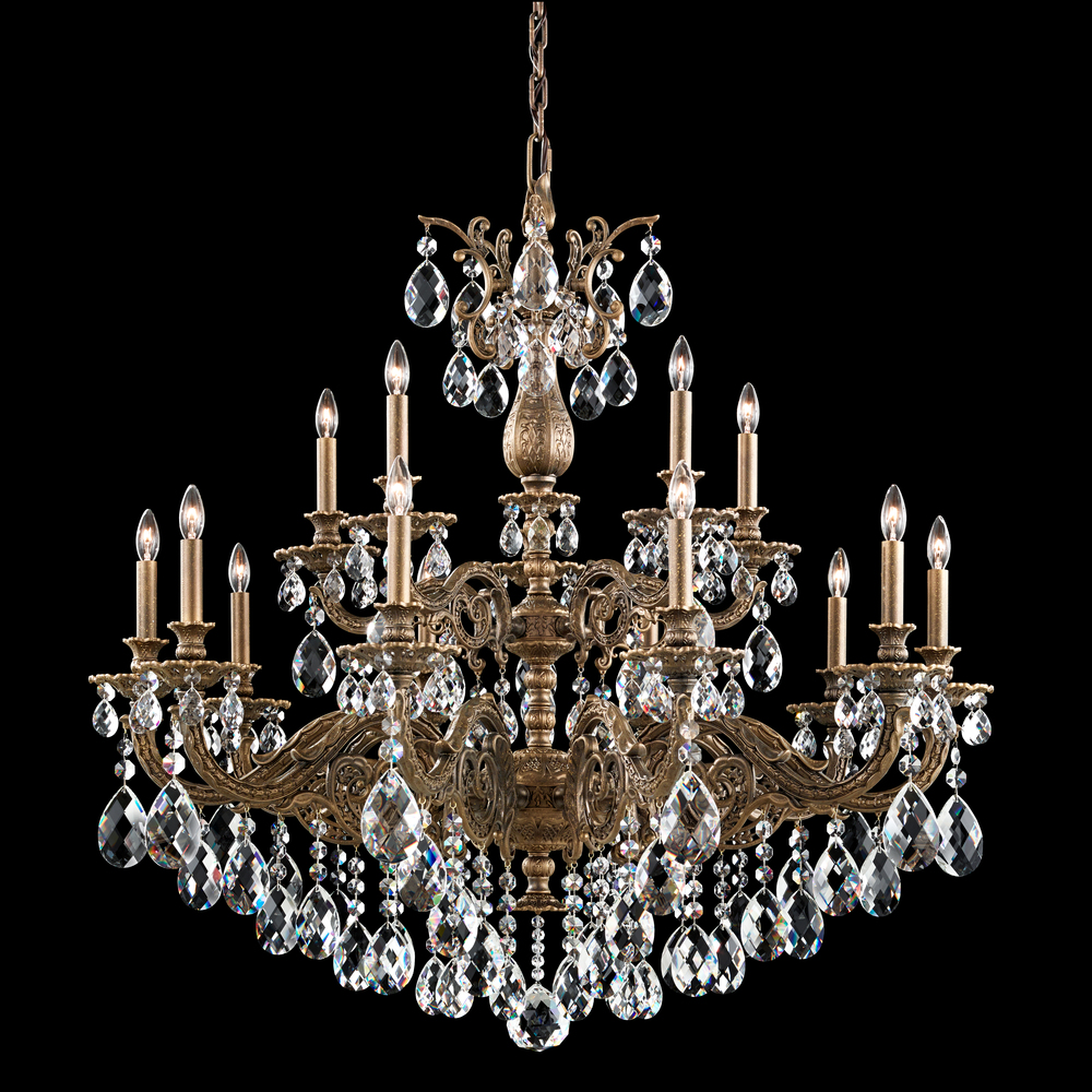 Milano 15 Light 120V Chandelier in Parchment Gold with Clear Heritage Handcut Crystal