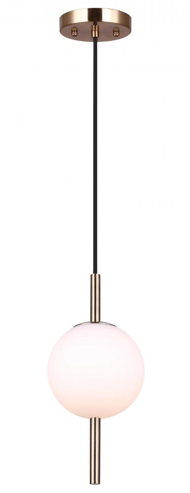 Nara 40-Watt 1 Light Gold Modern Pendant with White Glass Shade