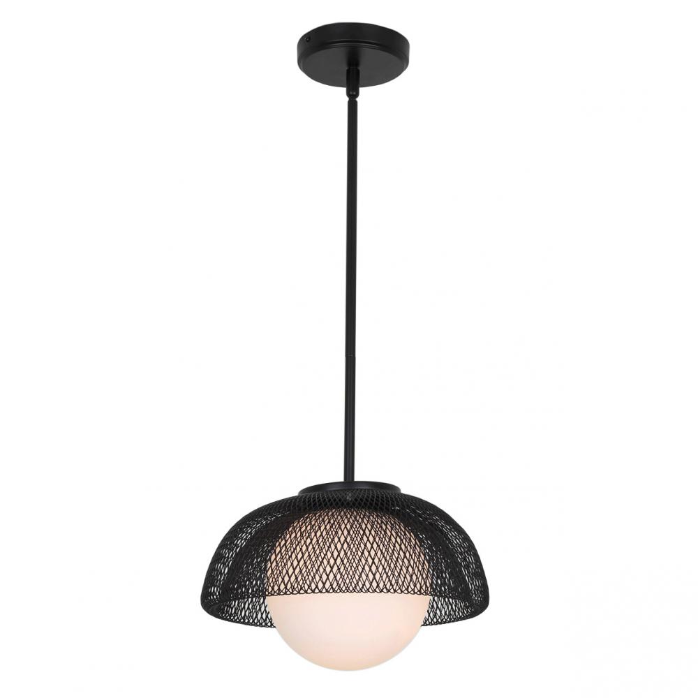 Emerich 60-Watt 1 Light Matte Black Modern Pendant with Flat Opal Glass Shade