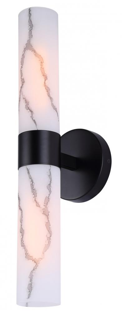 KRISTELLA 5.125 in. 2 Light Black Wall Light with Marbled Glass Shade