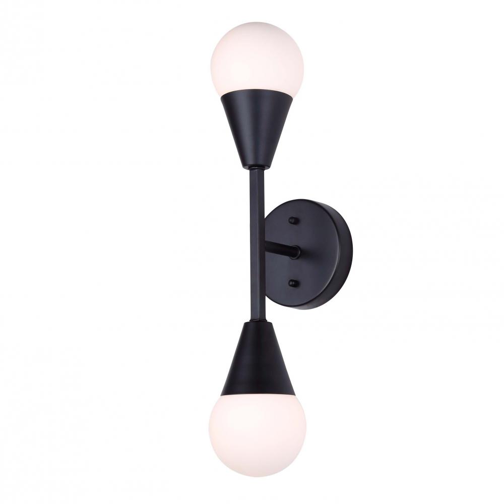 Arlowe 4.75 in. 2 Light Matte Black Sconce with Flat Opal Glass Shade