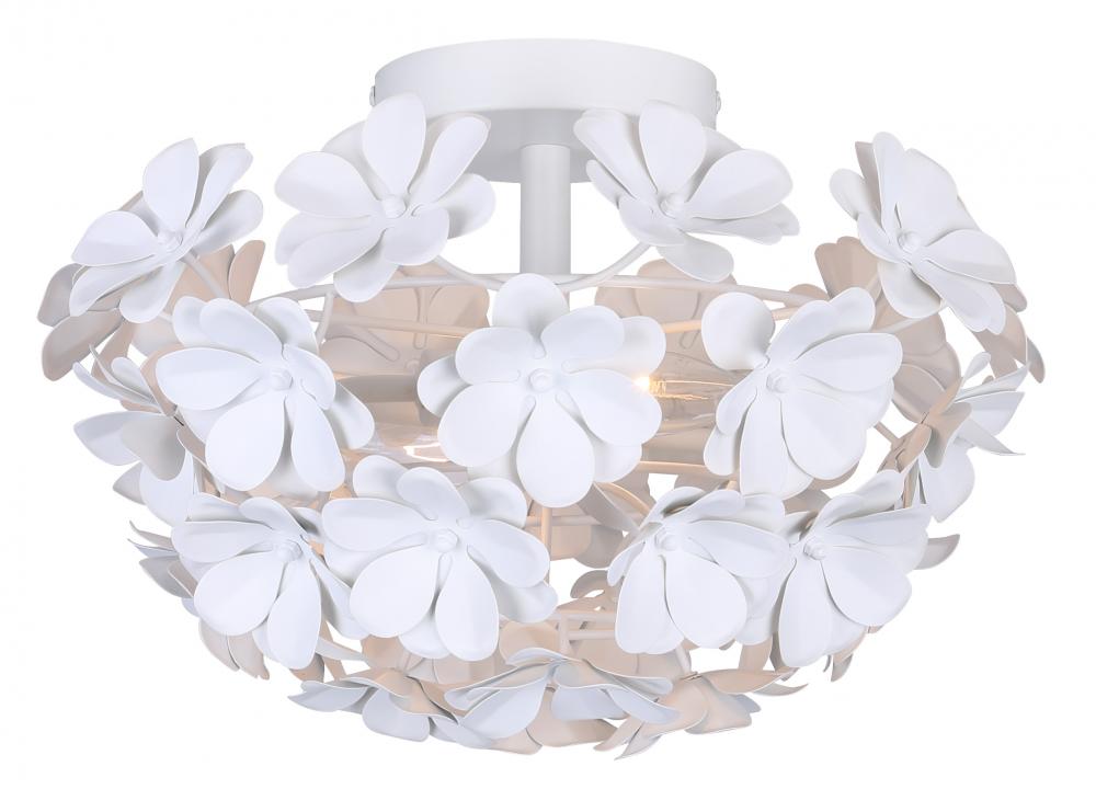 CASSIA 15 in. 2-Light 60-Watt Whimsical White Flush Mount with Matte White  Metal Flower Shade