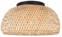 Canarm IFM2025B18BK - Sariel 18 in. 1-Light 60-Watt Modern Matte Black Flush Mount with Natural Bamboo Shade