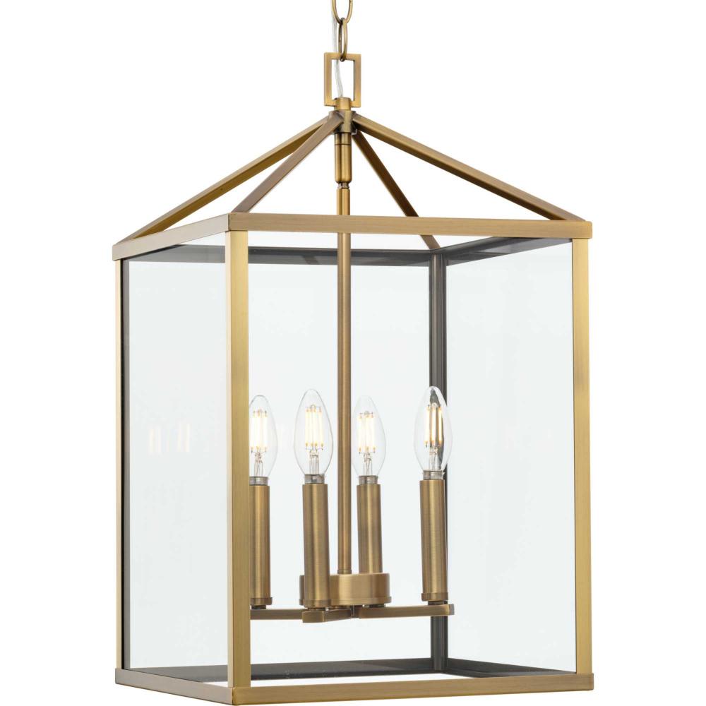 Hilllcrest Collection Four-Light Vintage Brass Transitional Hall & Foyer Light