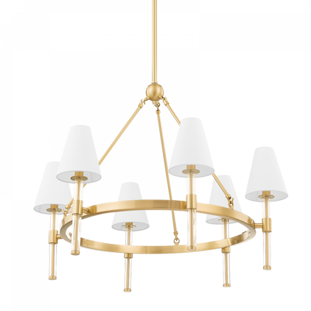 Visual Comfort Chandelier Hanging Light, New, Aged Brass, Six