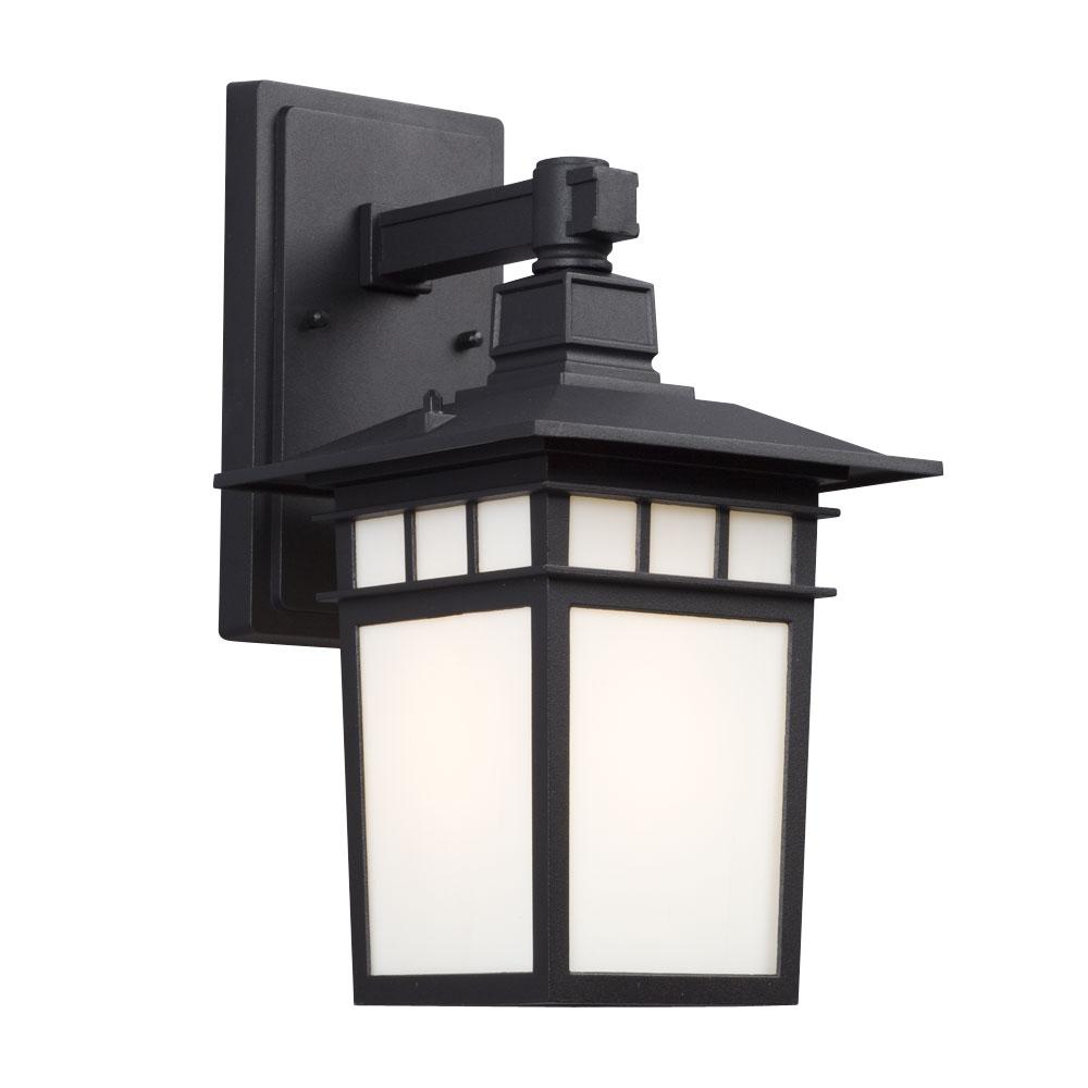 Outdoor Wall Mount Lantern - in Black finish with White Art Glass