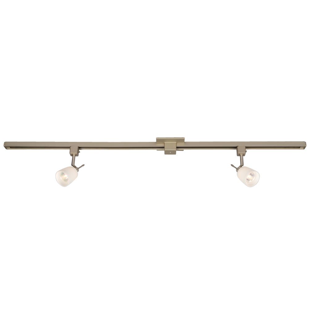 4' Two Light Halogen Track Kit - Brushed Nickel w/ White Glass