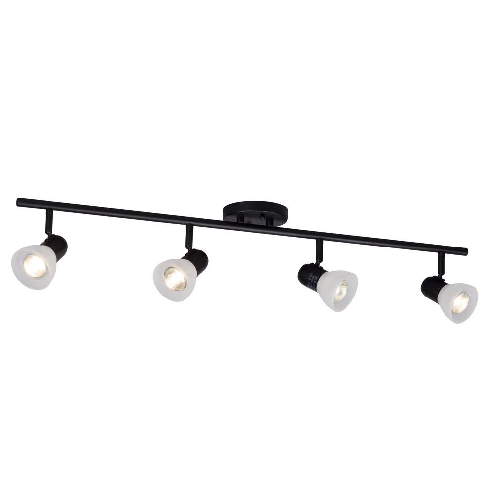 Four Light Halogen Track Light - Black w/ Frosted Glass